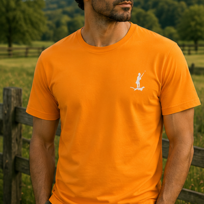 T-shirt orange avec logo Monte Color blanc sur la poitrine et dans le dos