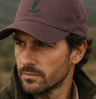 Gorra marrón con logo "Cor do Monte" bordado en verde